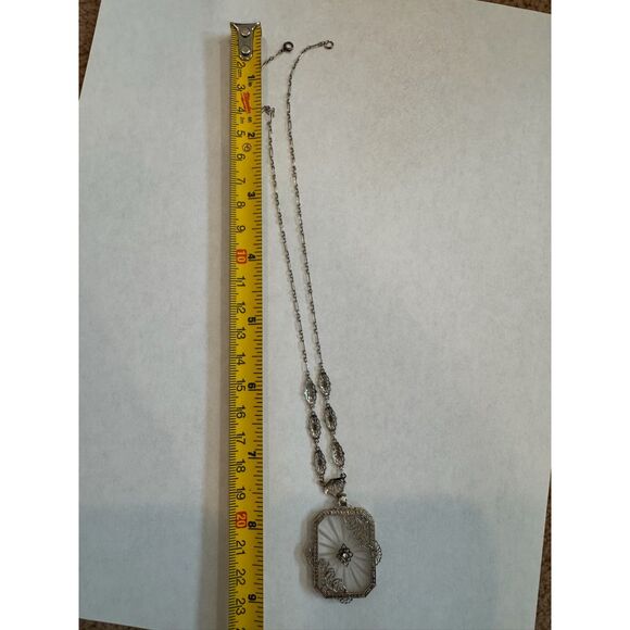 Art Deco Camphor Glass And Diamond Simulant Pendant Necklace - Picture 5 of 6